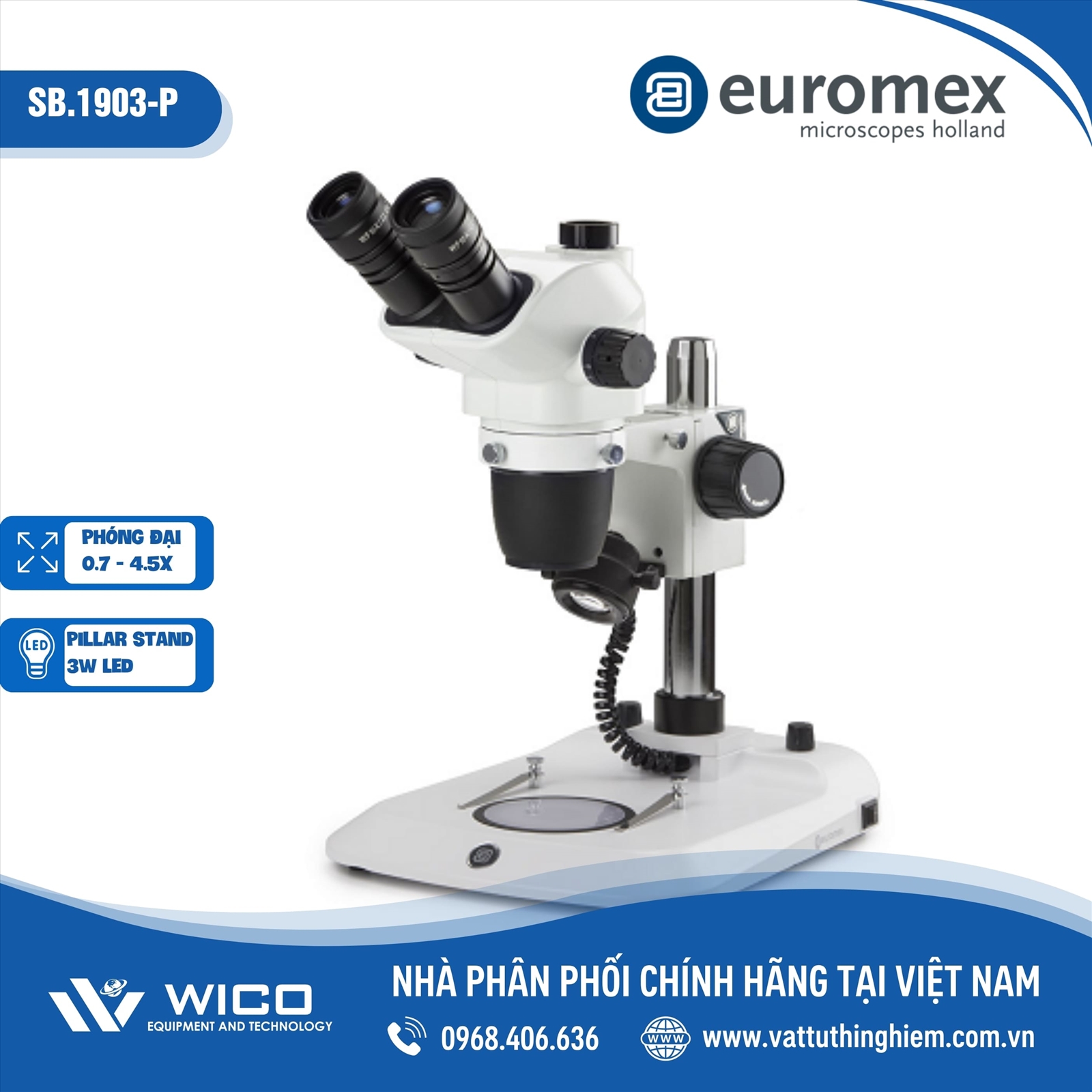 Kính hiển vi soi nổi 3 mắt Euromex StereoBlue SB.1903-P