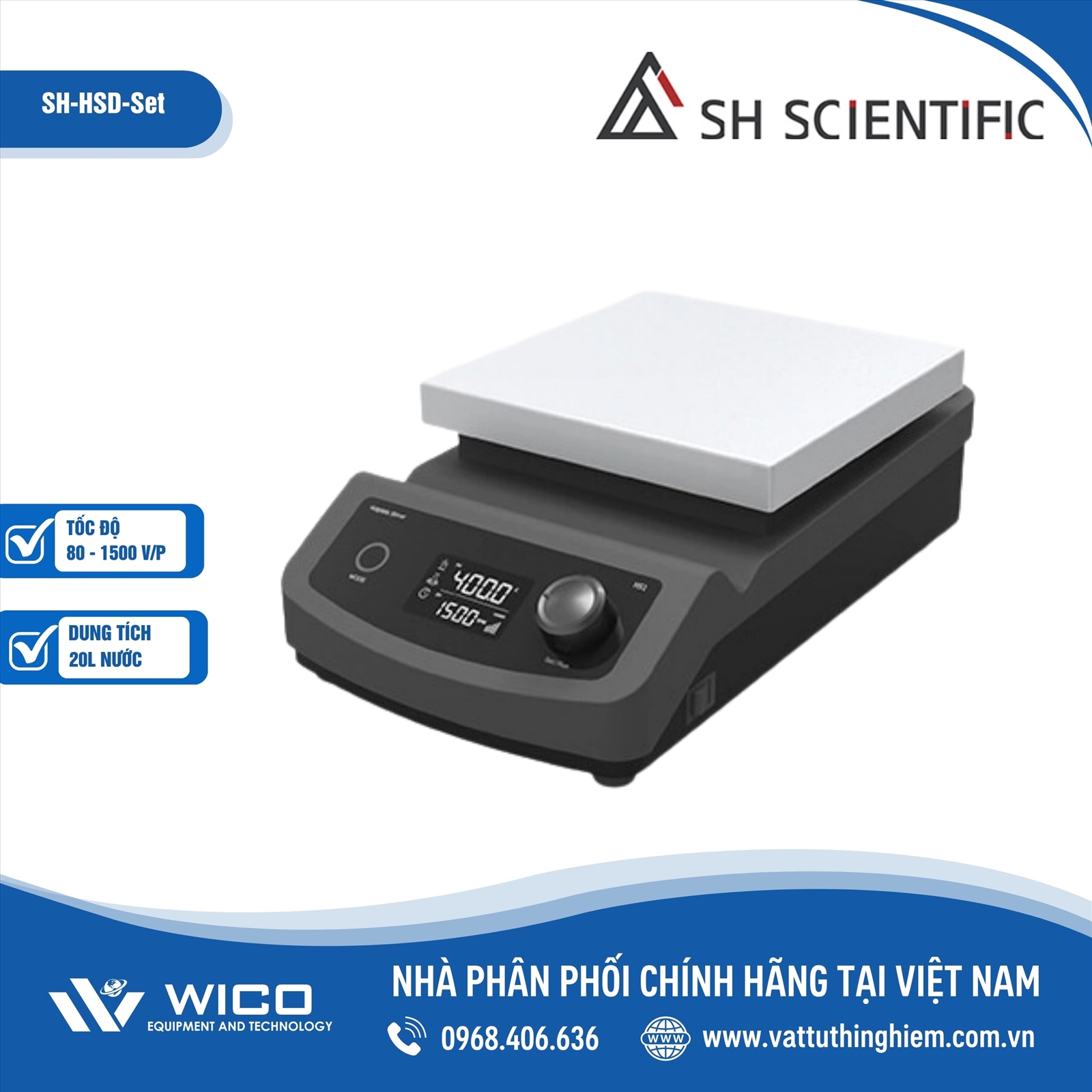 Máy khuấy từ gia nhiệt 20 lít hiện số SH Scientific SH-HSD-Set