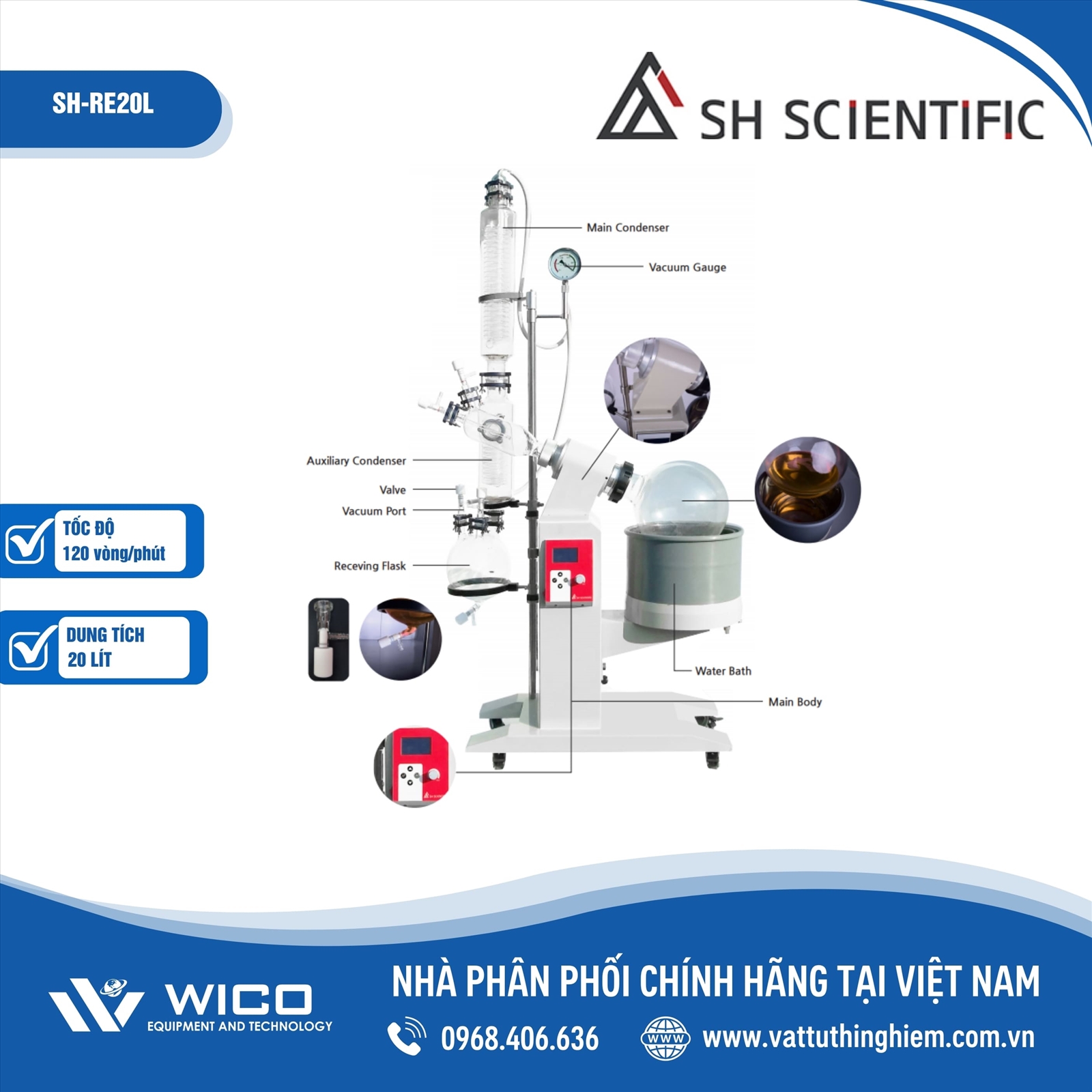Máy cô quay chân không 20 lít SH Scientific SH-RE20L