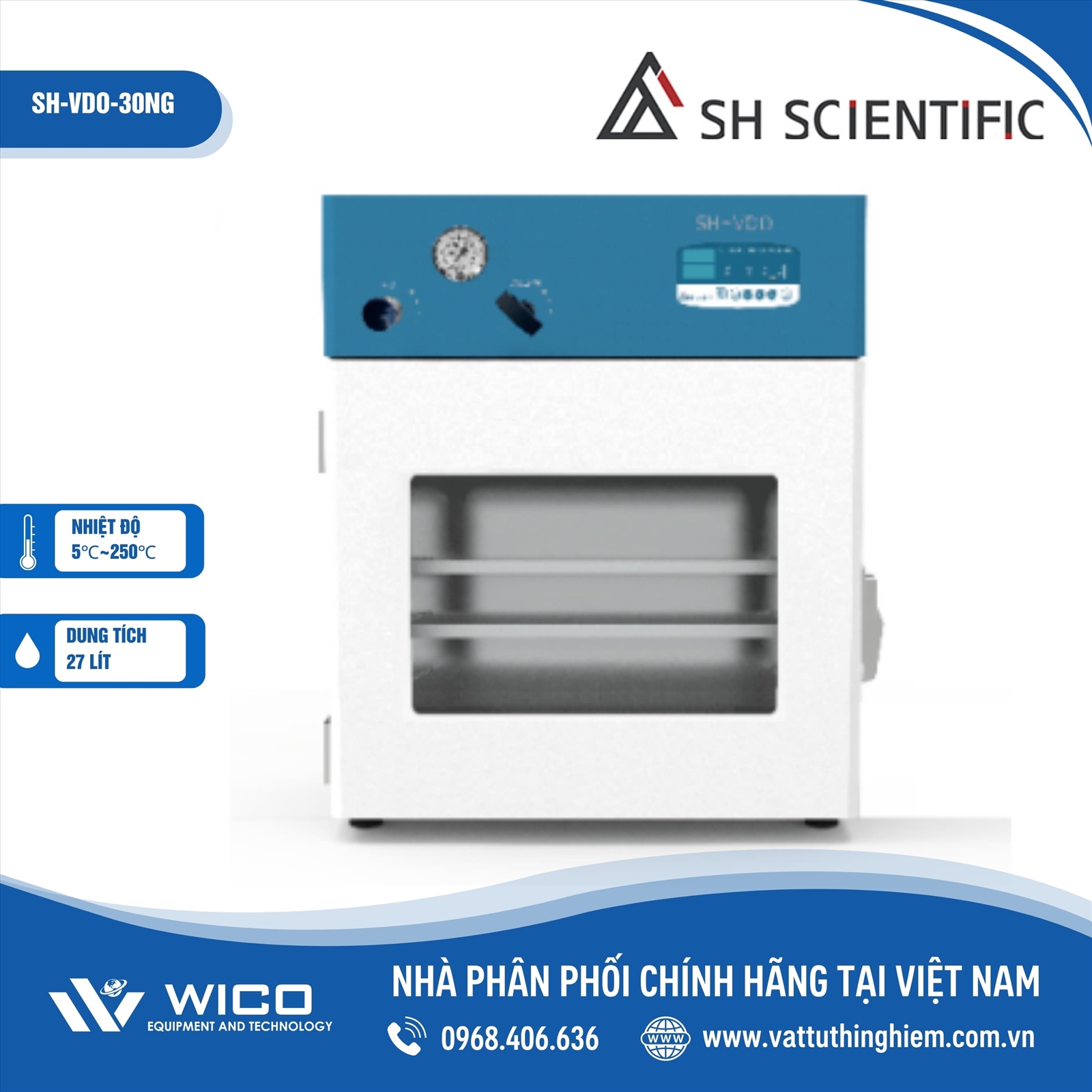 Tủ sấy chân không 250 độ 27 lít SH Scientific SH-VDO-30NG