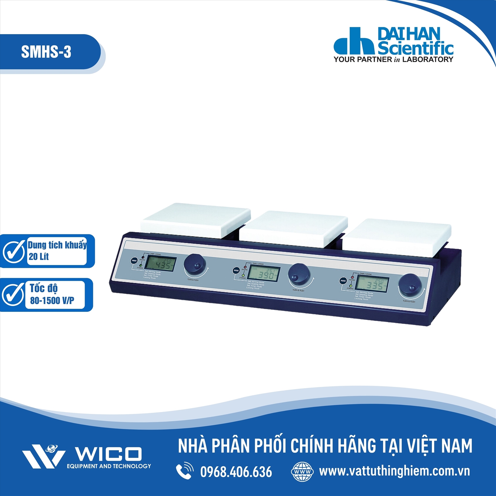 Máy khuấy từ gia nhiệt 3 vị trí Daihan SMHS-3