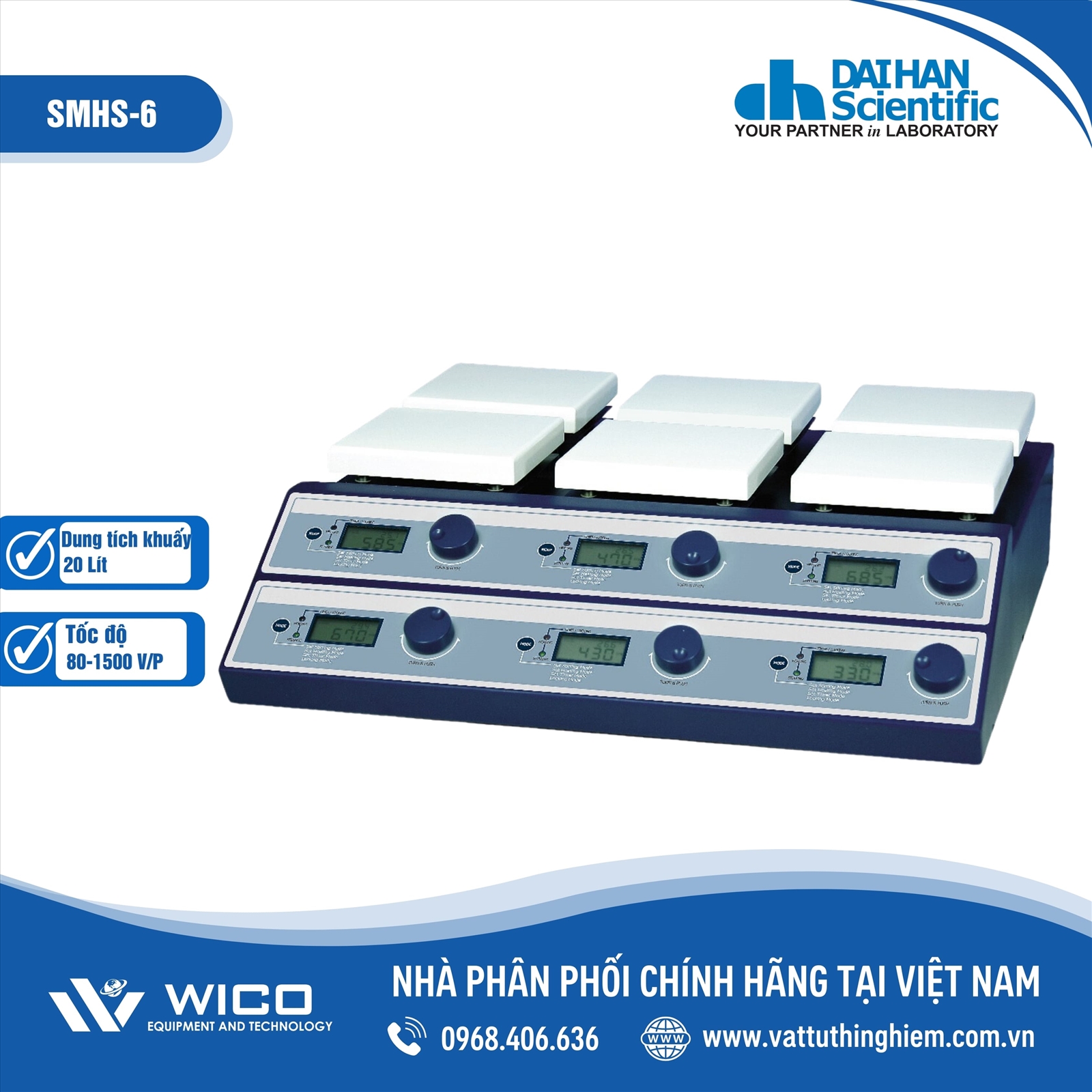 Máy khuấy từ gia nhiệt 6 vị trí Daihan SMHS-6