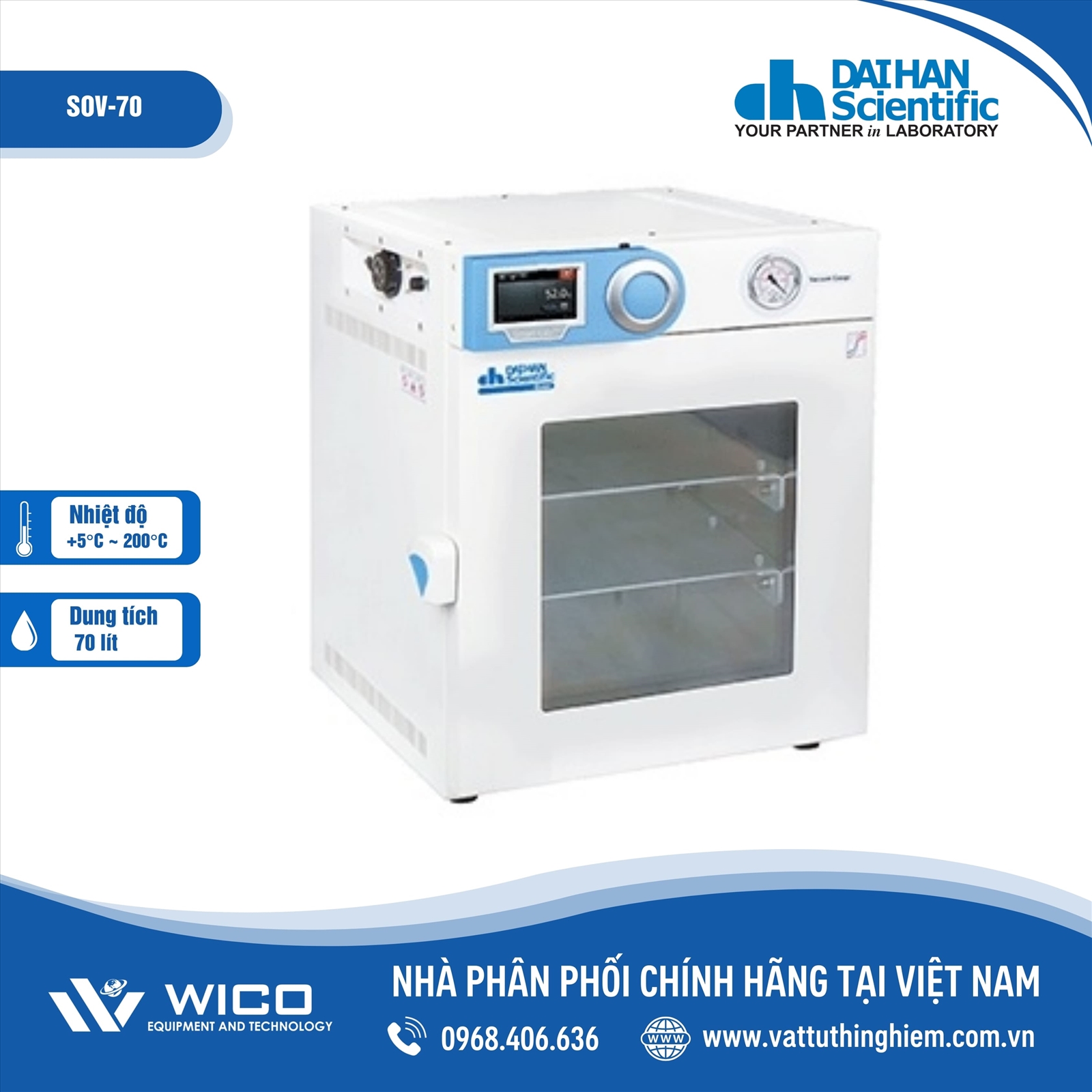 Tủ sấy chân không thông minh Daihan SOC-70 (70 lít)