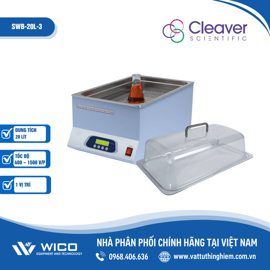 Bể điều nhiệt 20 lít có khuấy từ 3 vị trí Cleaver Scientific SWB-20L-3