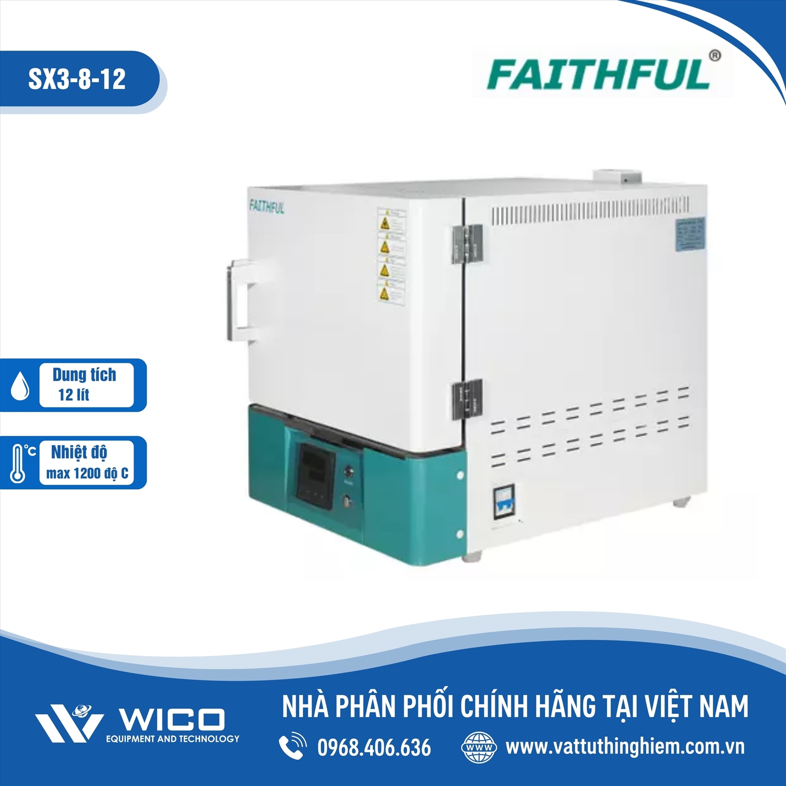 Lò nung thí nghiệm Trung Quốc 12 lít 1200 độ C SX3-8-12 (Faithful)