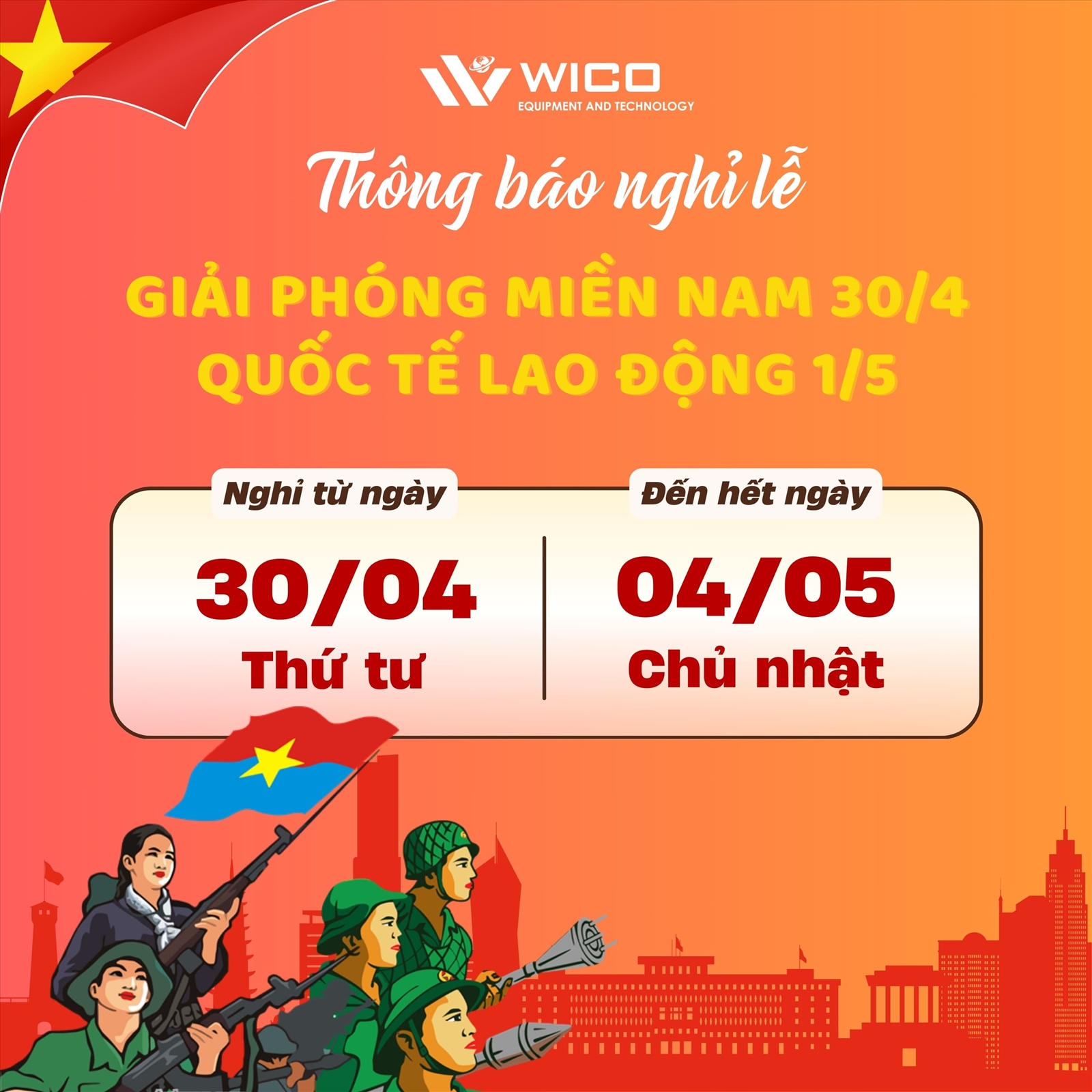 Thông Báo Nghỉ Lễ 30/4 và 1/5