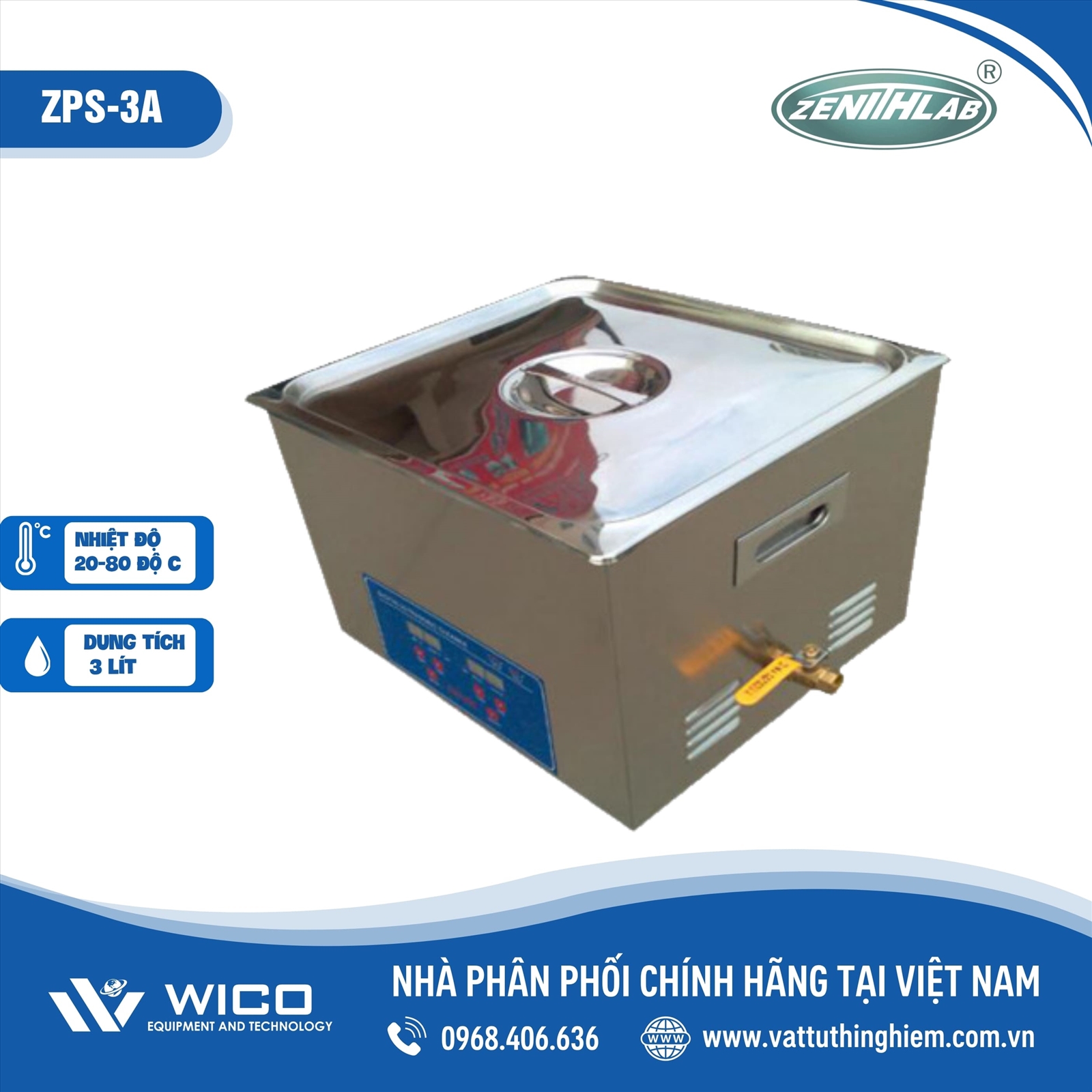 Bể rửa siêu âm 3 lít Zenith Lab ZPS-3A